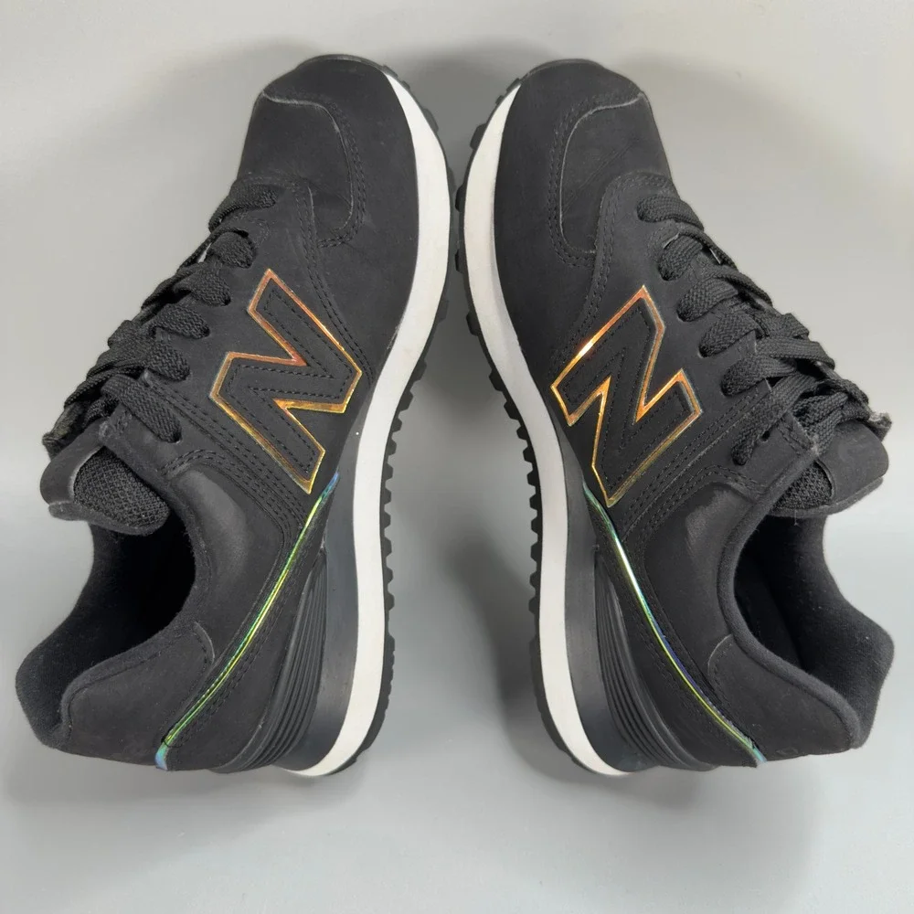 New Balance 574 Womens 6 B Casual Sneaker Black Iridescent Low Lace Up Dad Shoes